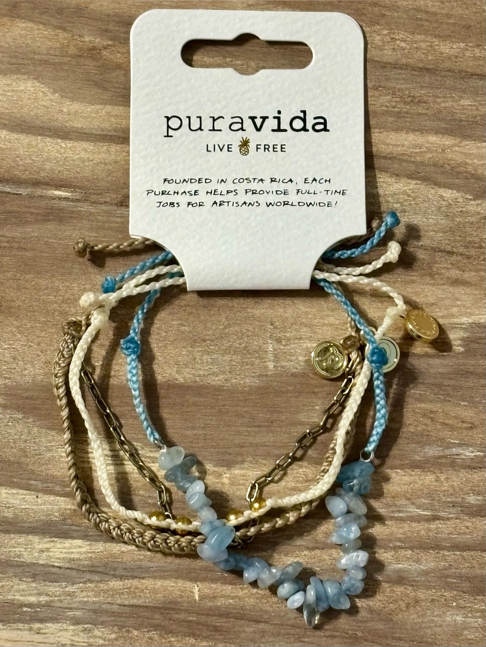 Pura Vida Bracelet Club - Blue, Cream & Tan Layered Bracelet Set